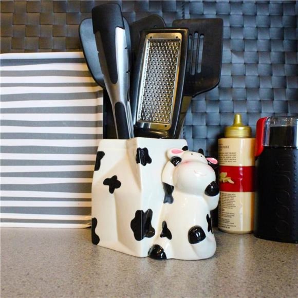 Cow Utensil Holder |Kitchen Crock Storage|Cow Print Stuff Accessories Decoration - Picture 7 of 7